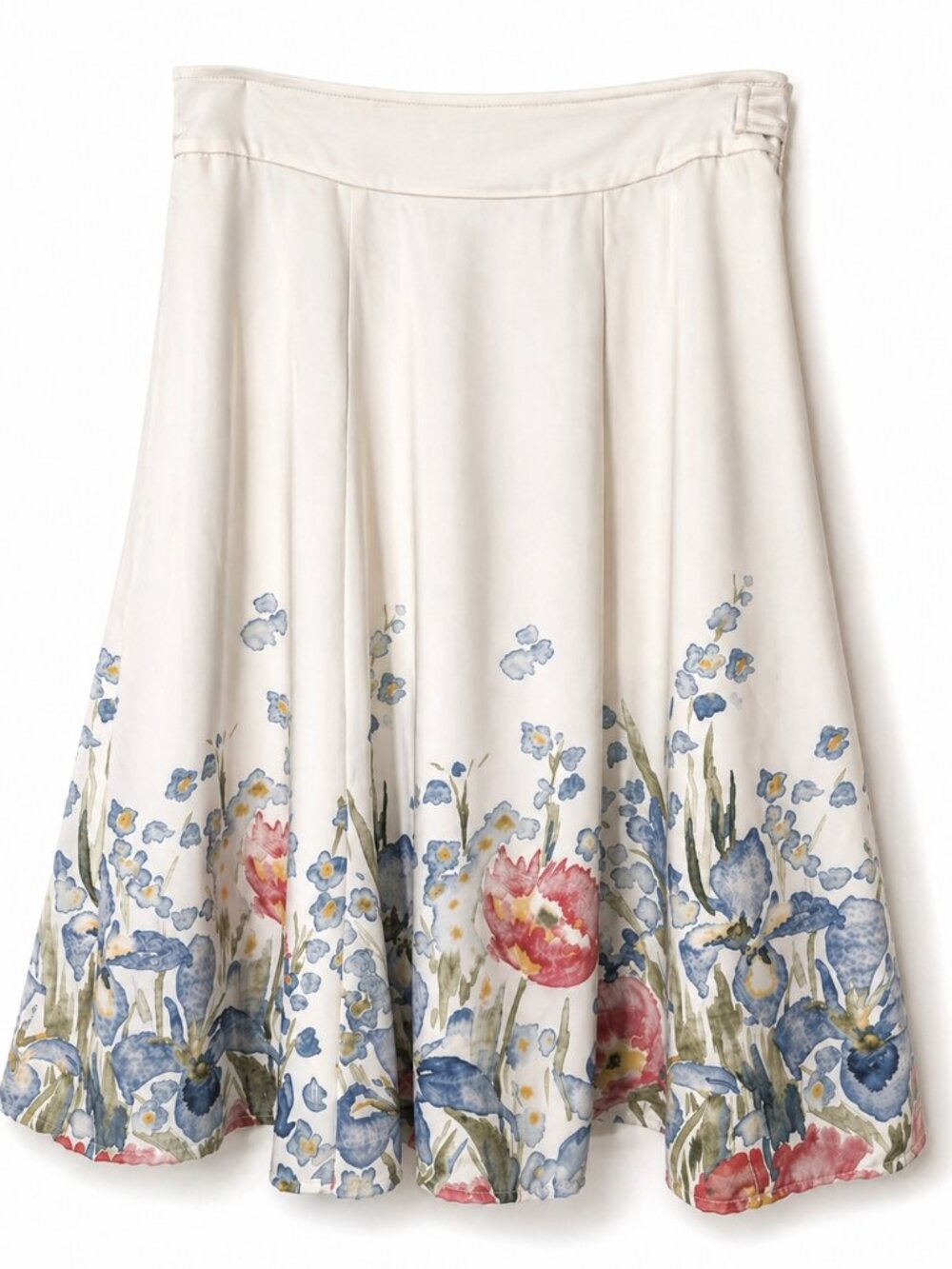 Soft Surroundings Floral Skirt Small White Watercolor Midi Elastic Waist Lined